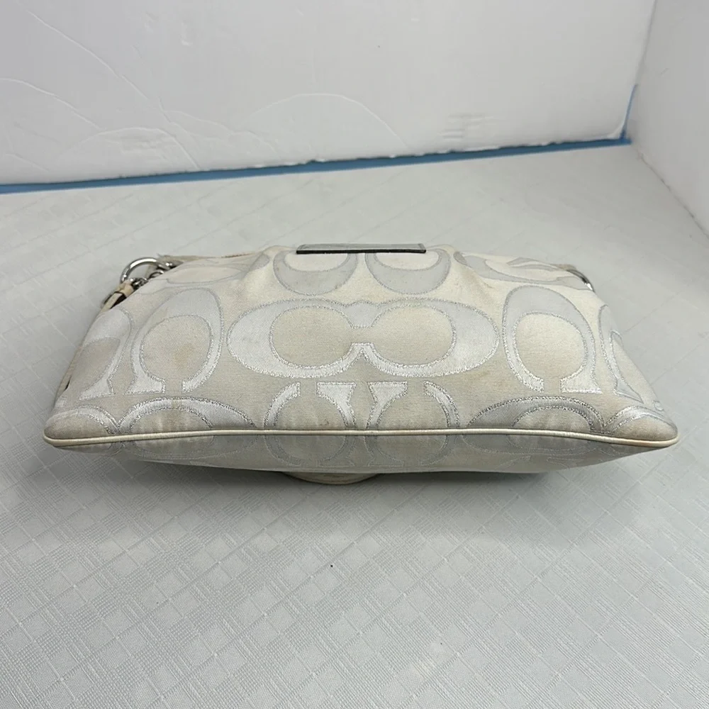 Coach Poppy medium satchel hobo Handbag M1093-17047 gray canvas metallic Accents